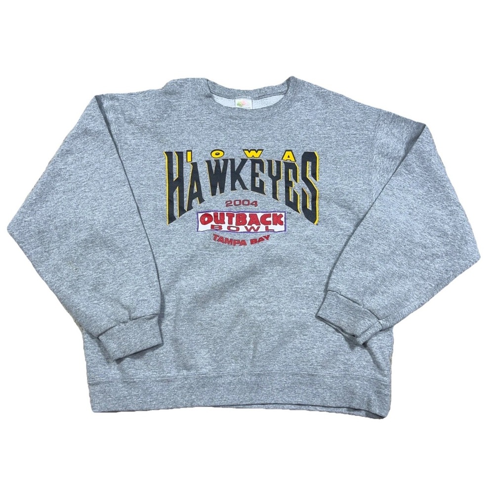 Vintage Iowa Hawkeyes Sweatshirt Men Large Gray Crewneck Y2K 2004 Outback Bowl
